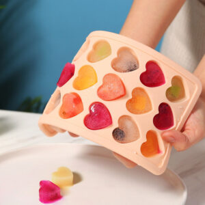 Pink Heart Shape Silicon Ice Cube Mold Tray with PP Cover