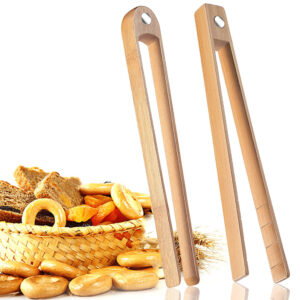 2 Pieces Of Magnetic Bamboo Baking Wooden Tongs