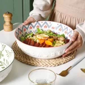 Ceramic Soup Bowl Hand Painted 10 Inches