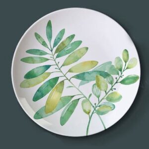 Green Plant Plates Ink Jungle Painting Ceramic Dish, Style 2