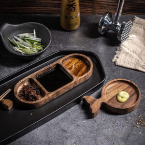 Mini Wooden Plate Sauce Dish Serving Set